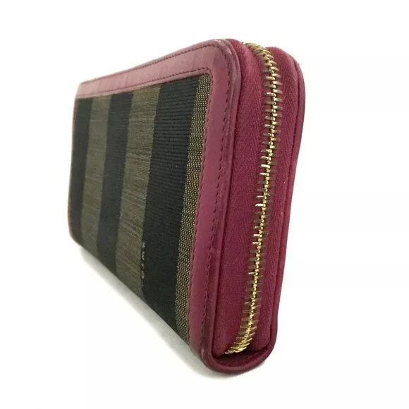 FENDI Pequin Canvas Leather Zip Around Long Wallet Khaki/2BB3771